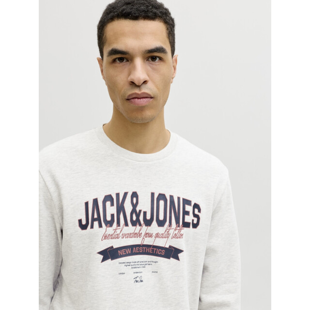 Jack & Jones Heren trui jjelogo sweatshirt logo print 12288925-White Melange large