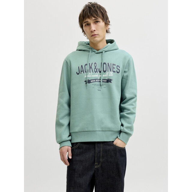 Jack & Jones Heren hoodie jjelogo logo print turquoise 12279649-Mineral Blue large