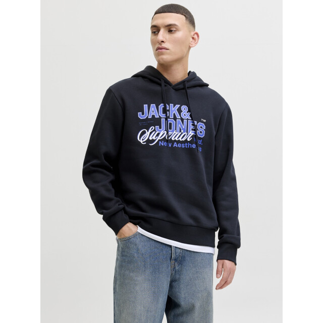 Jack & Jones Heren hoodie jjelogo logo print donker 12279649-Navy Blazer large