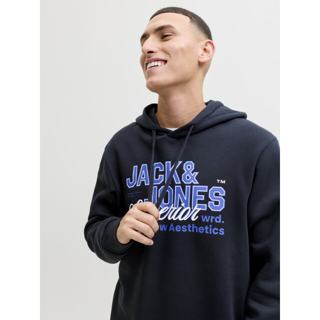 Jack & Jones Heren hoodie jjelogo logo print donker 12279649-Navy Blazer large