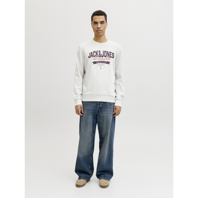 Jack & Jones Heren trui jjelogo sweatshirt logo print 12288925-White Melange large