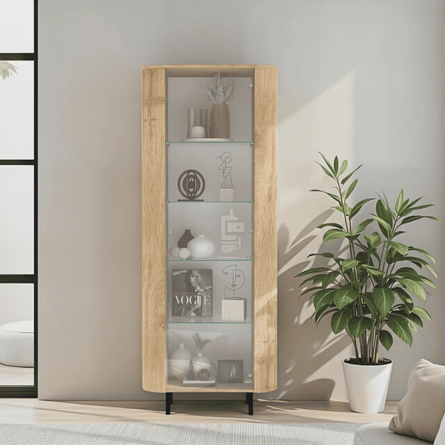 CaliCosy Vitrinekast 1 deur 4 glazen planken eikendecor h 200 cm lucia 3516949 large