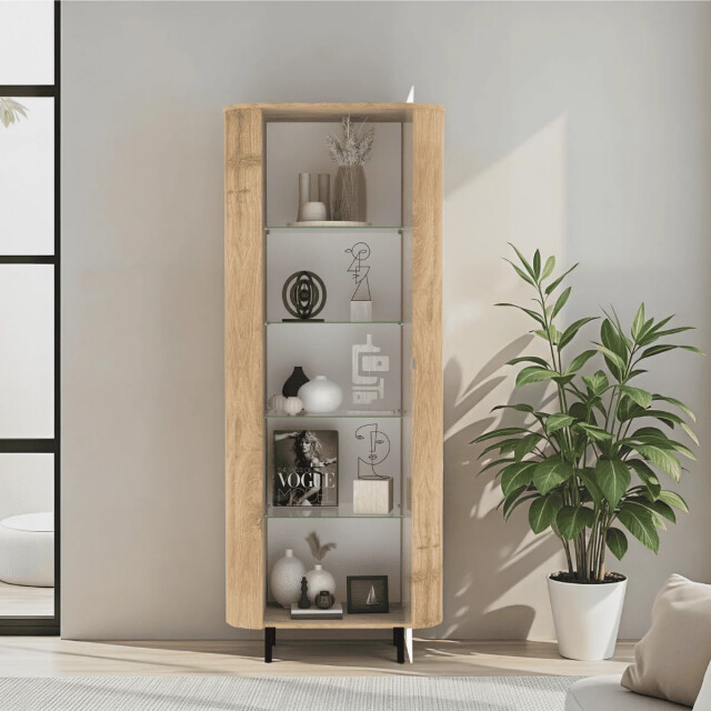 CaliCosy Vitrinekast 1 deur 4 glazen planken eikendecor h 200 cm lucia 3516949 large
