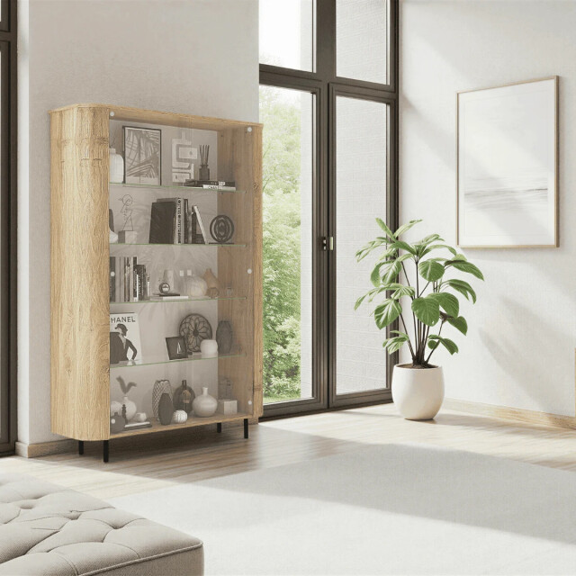 CaliCosy Vitrinekast met 2 deuren 4 glazen planken eikendecor h 200 cm lucia 3516950 large