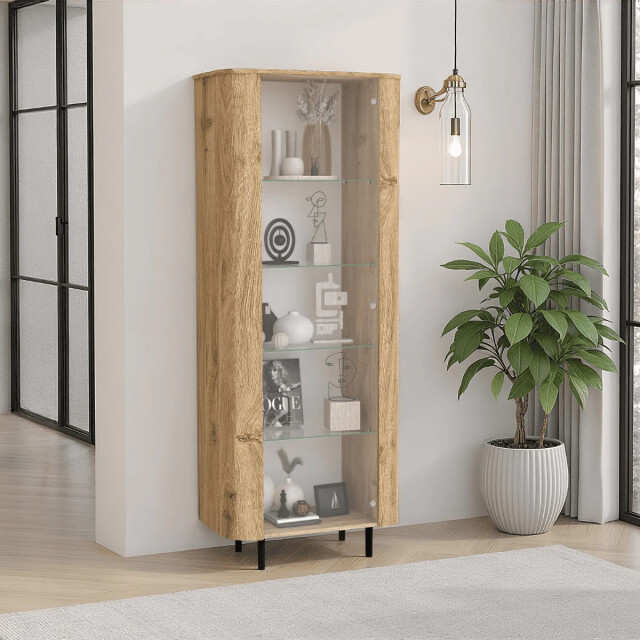 CaliCosy Vitrinekast 1 deur 4 glazen planken eikendecor h 200 cm lucia 3516949 large
