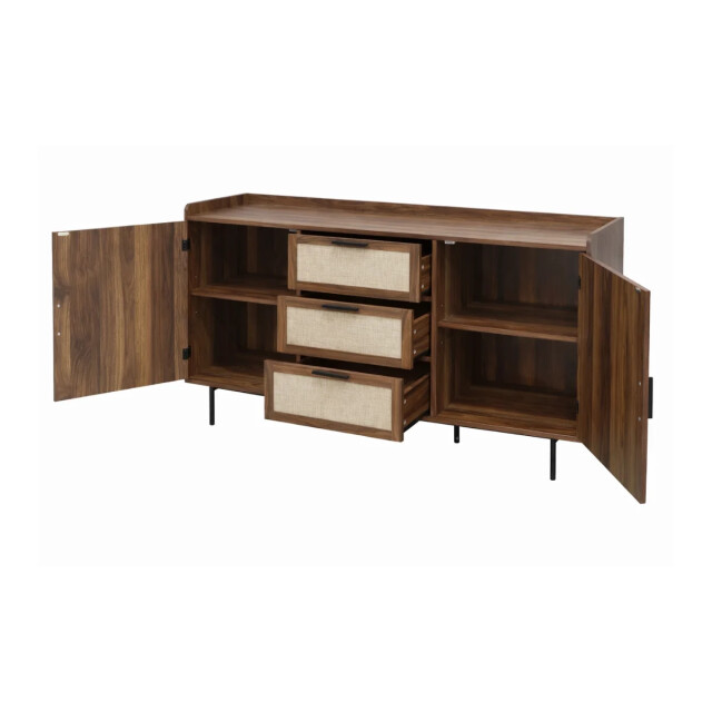 CaliCosy Dressoir notenhoutdecor 2 deuren, 3 lades met stoffen fronten b140 cm jetson 3518420 large