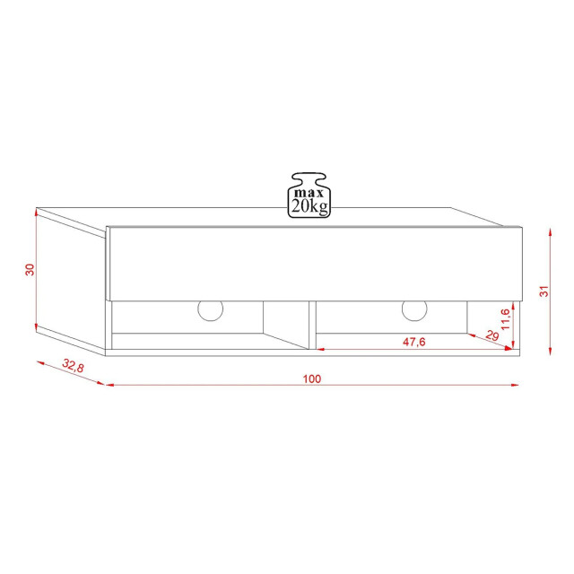 CaliCosy Tv wandmeubel met 1 vouwdeur en 2 nissen l100 cm derby 2929955 large