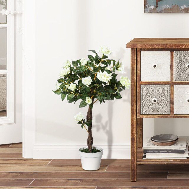 4goodz 2 stuks kunstplant roos op stam in pot rozenstruik 90cm - 3519663 large