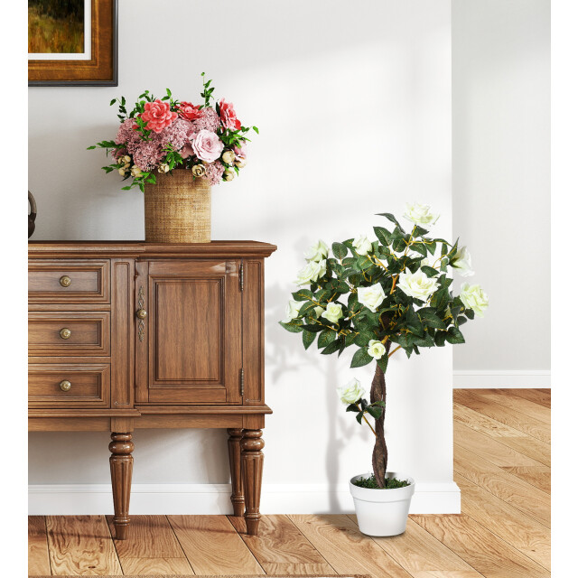 4goodz 2 stuks kunstplant roos op stam in pot rozenstruik 90cm - 3519663 large