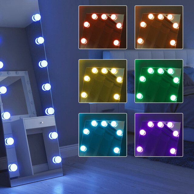 4goodz Passpiegel 150x40 cm rgb-led staande spiegel met 21 gloeilampen 7 3524642 large
