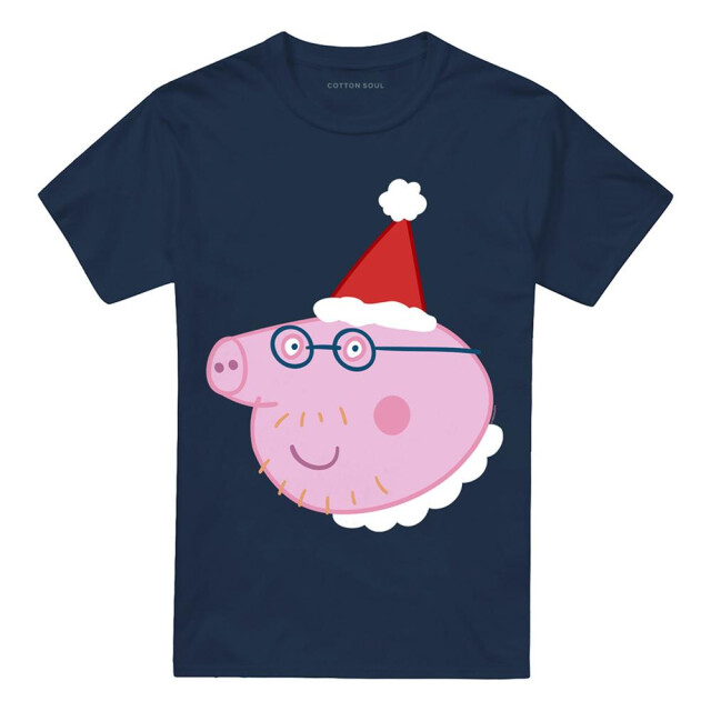 Peppa Pig Unisex volwassen papa varken kerstmuts t-shirt UTTV26575_navy large