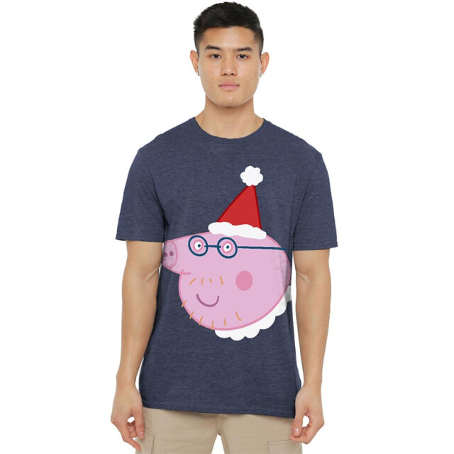 Peppa Pig Unisex adult papa varken kerstmuts heather t-shirt UTTV26580_navy large