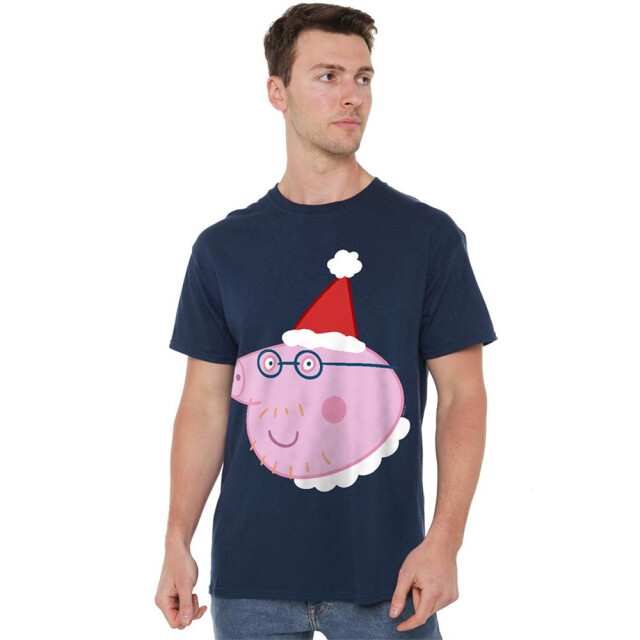 Peppa Pig Unisex volwassen papa varken kerstmuts t-shirt UTTV26575_navy large
