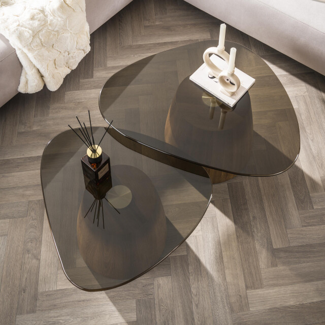 Hoyz salontafel tinto driehoekig set van 2 brons glas 3423833 large