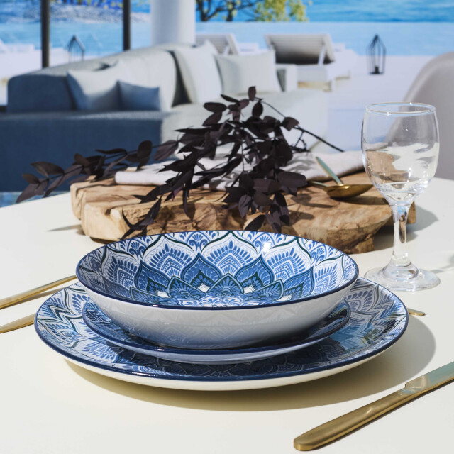 Luzzo ® madala serviesset 4 persoons 12-delig porselein blauw 3529639 large