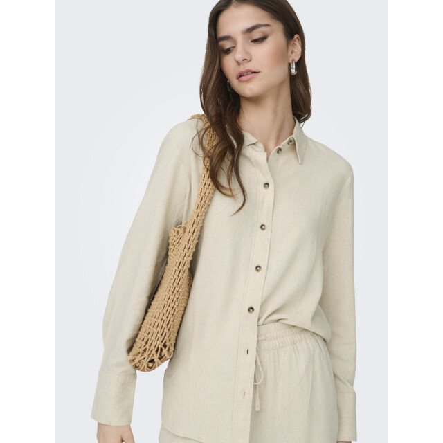 Jacqueline de Yong say l/s linen loose shirt wvn no 15318364 oatmeal 06615.941.0002 large