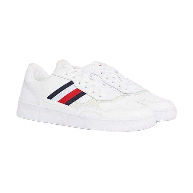 Tommy Hilfiger Heren retro streep leren cupsole schoenen UTPP11383_white large