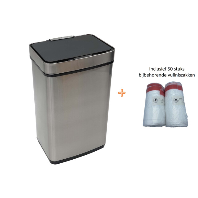 4cookz ® sensor prullenbak smart inclusief 50 vuilniszakken 60l rvs 3047739 large