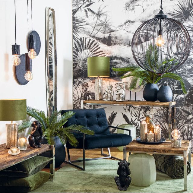 Light & Living Cilinder lampenkap velours olive green Ø30x21cm 818568 large