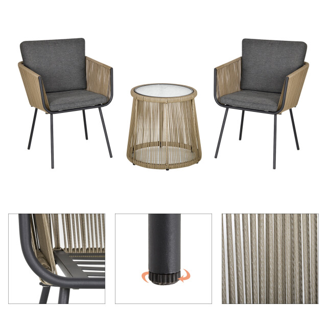 4goodz 3-delige loungeset rotan 2 stoelen en tafel met zit- en rugkussens - 3538068 large