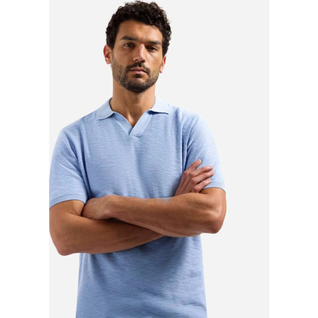 No Excess Pullover short sleeve v-polo slub blue 31240266SN-030 large