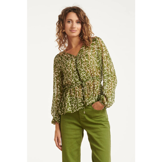 Smashed Lemon 25710 abstracte blouse in army en sand | 8720331391678 large