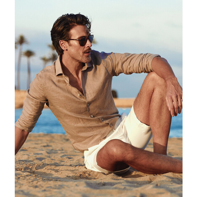 Blue Industry Het cotton linnen overhemd | 6107.61-TAUPE large