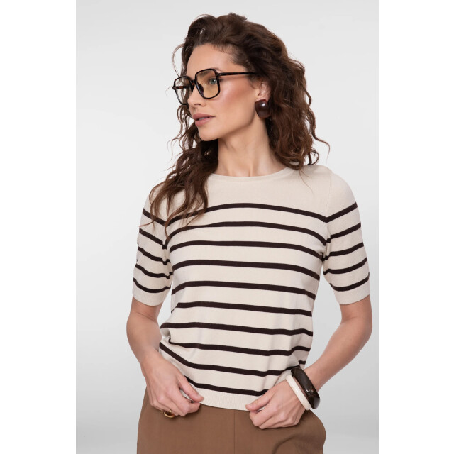 Geisha 64011-10 010 pull short sleeves stripes off-white/brown 64011-10 010 large