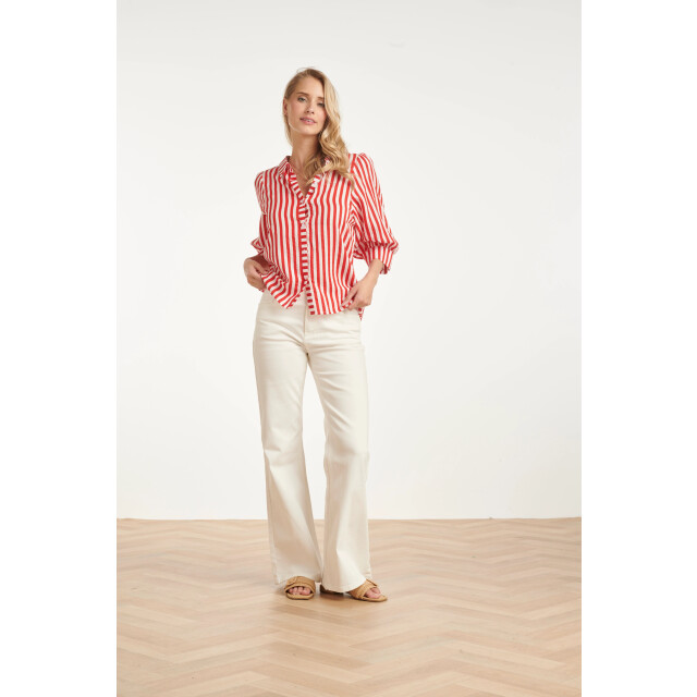 Smashed Lemon Gestreepte dames blouse met pofmouwen | 8718679004800 large