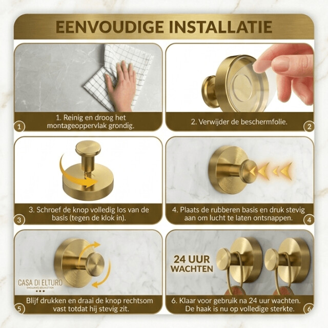 Casa di Elturo Set van 2 handdoekhaakjes zelfklevend met zuignap messing / rvs 2836192 large