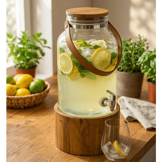 Casa di Elturo Drankdispenser lucento 6l met kraan – glazen waterdispenser met houten standaard 2837973 large
