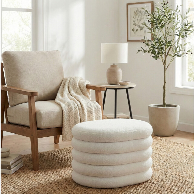 Casa di Elturo Poef teddy met opbergruimte – wit/beige – l 59 x b 45 x h 40 cm 2837152 large