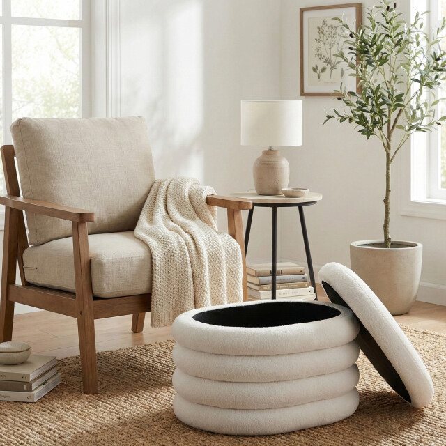 Casa di Elturo Poef teddy met opbergruimte – wit/beige – l 59 x b 45 x h 40 cm 2837152 large