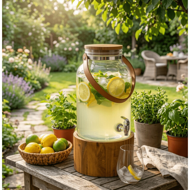Casa di Elturo Drankdispenser lucento 6l met kraan – glazen waterdispenser met houten standaard 2837973 large
