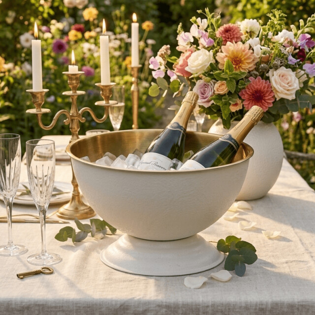 Casa di Elturo Champagnekoeler aurelia rvs – mat te wijnkoeler met goudkleurige binnenkant – 2975073 large