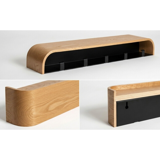 Casa di Elturo Design wand kapstok met plank bergen oak massief grenenhout 5 haken l53 3559988 large