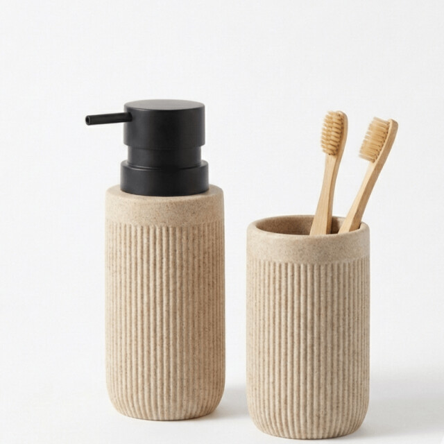 Casa di Elturo Badkamer set nordic stone zeeppompje & beker - 2650756 large