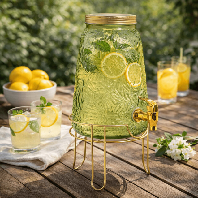 Casa di Elturo Drankdispenser leafs verde 3,3l met tap kraan en metalen onderstel – / 3559973 large