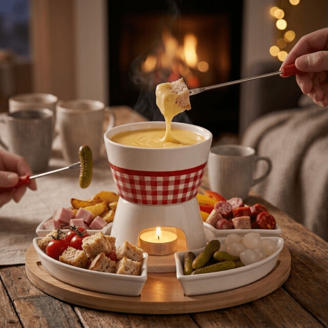 Casa di Elturo Fondue set voor 4 personen bamboe en porselein inclusief schalen en vorkjes 3559971 large