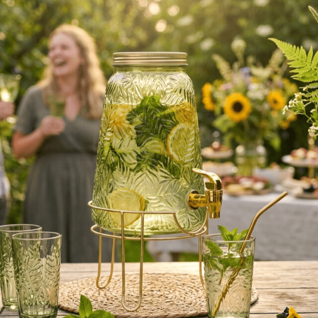 Casa di Elturo Drankdispenser leafs verde 3,3l met tap kraan en metalen onderstel – / 3559973 large