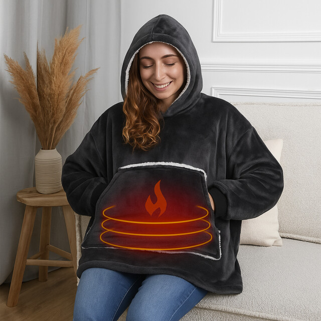 Casa di Elturo Usb verwarmde hoodie warmte deken 2-in-1 zachte fleece 3 warmtestanden - 3560012 large