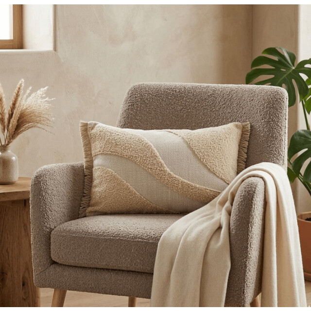 Casa di Elturo Sierkussen serena 30 x 50 cm – naturel kussen met structuur en franjes - 3559974 large