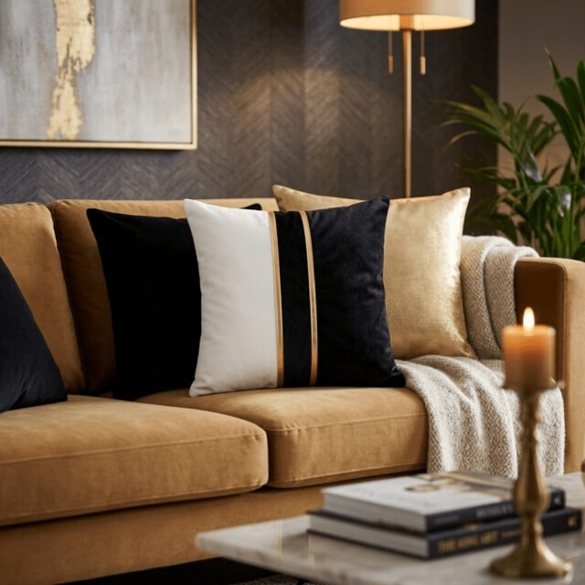 Casa di Elturo Sierkussen aurelio velvet 45 x 45 cm – luxe zwart kussen met gouden details 3559975 large