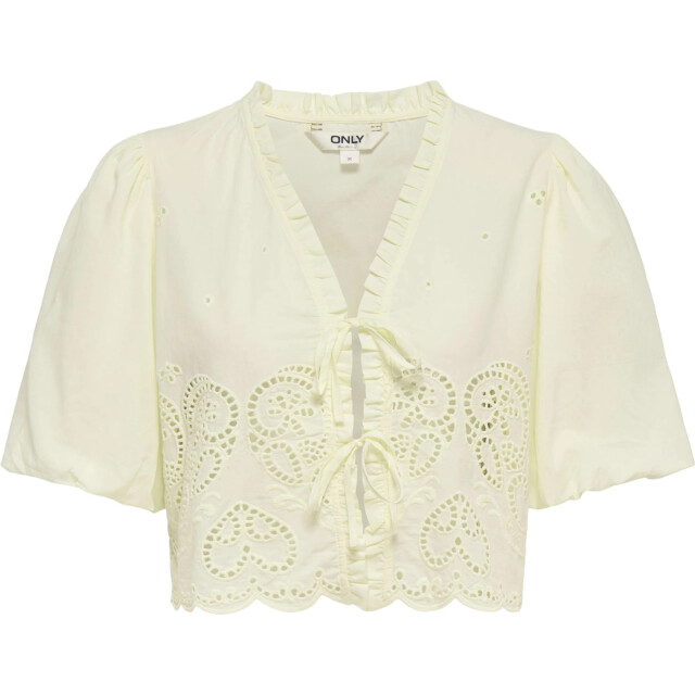 Only Onlbryson s/s short emb tie top wvn lemon icing 15371045-285495 large