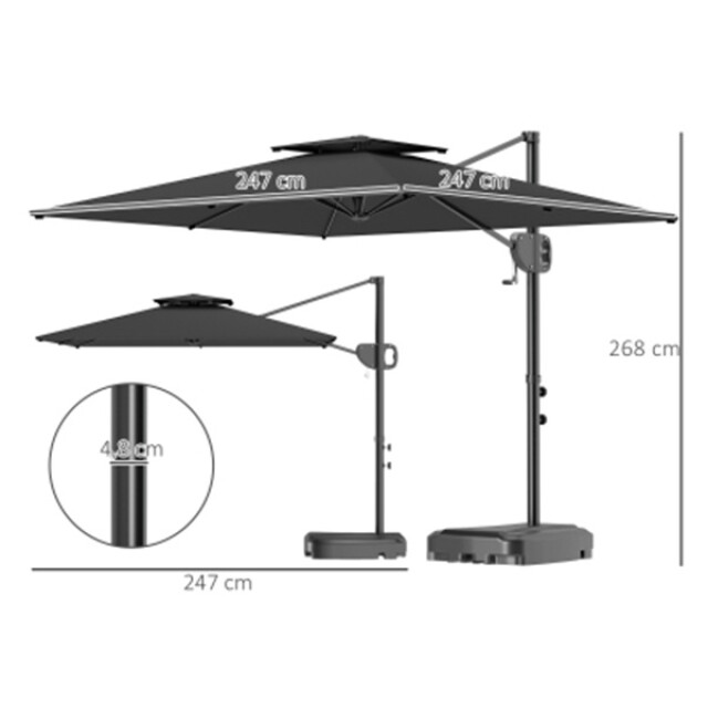 4goodz Zweefparasol vierkant 247 cm met parasolvoet kantelbaar en draaibaar - 3560444 large