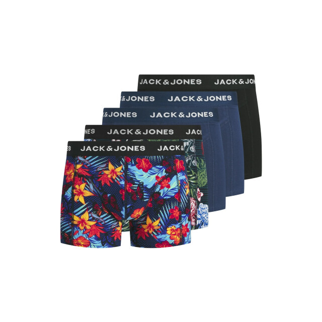Jack & Jones Heren boxershorts effen trunks jacozzie 5-pack donkerblauw/zwart gebloemd/effen 12307722-Navy Blazer large