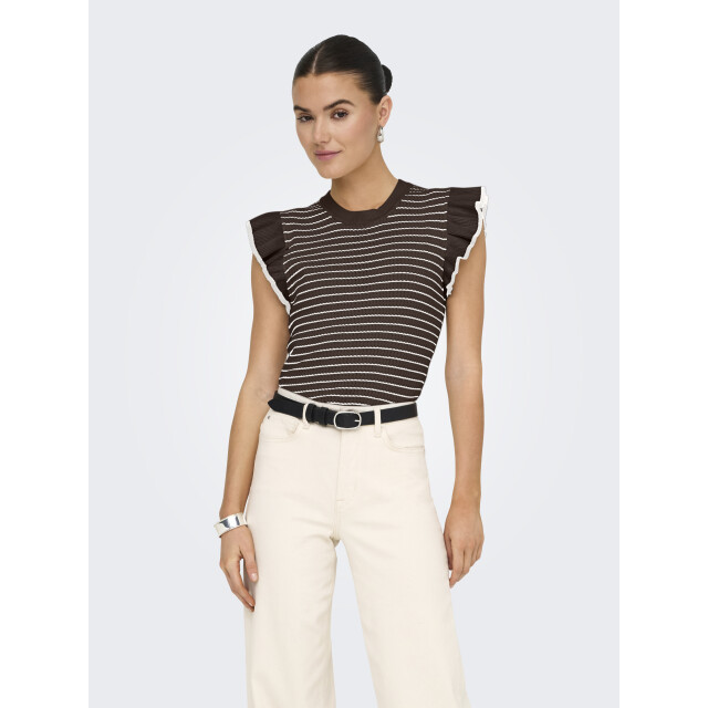 Jacqueline de Yong carice s/l frill pullover knt no 15360345 chocolate brown 06010.880.0015 large