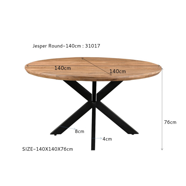 Livingfurn eetkamertafel jesper round 140cm mangohout / gecoat staal 2926175 large