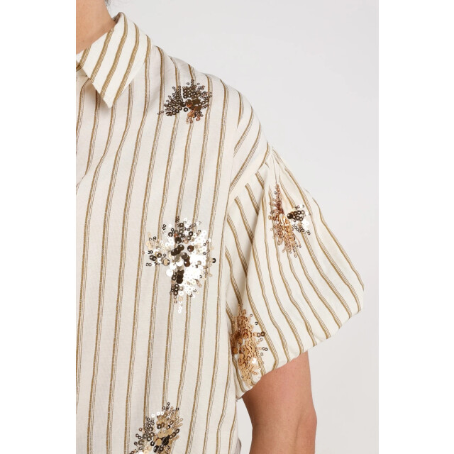 Nukus Nks02136 143 leia blouse stripe paillet offwhite/fango NKS02136 143 large