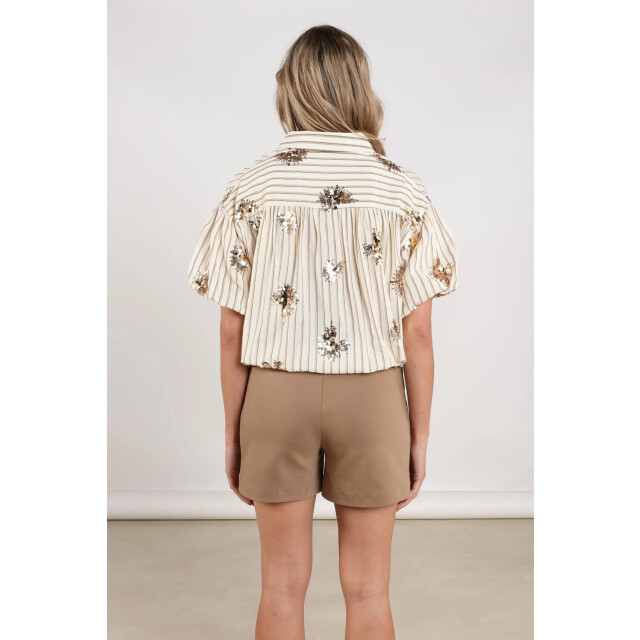 Nukus Nks02136 143 leia blouse stripe paillet offwhite/fango NKS02136 143 large